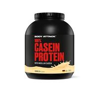 Body Attack 100% proteína de caseína, rico en aminoácidos esenciales, desarrollo de músculos, bajo en carbohidratos para, los atletas y las personas conscientes de su físico, crema de vainilla, 1,8 kg