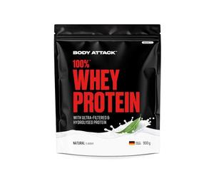 Body Attack- 100% Whey Protein,900g, natural, proteína en polvo extra cremosa con hidrolizado y BCAA's, apoya el desarrollo muscular y las dietas, para todos los atletas
