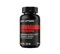 BODY ATTACK Ashwagandha Cápsulas 120 unidades - Cápsulas con altas dosis de Ashwagandha KSM-66 - Fabricado en Alemania - Para la regeneración después del deporte, el alivio del estrés y un metabolismo