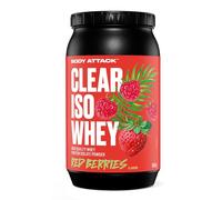 Body Attack Clear Iso Whey - Redberries - 900 g - Summer Edition - Aislado de proteína de suero de leche - hasta 24 g de proteína & 11.400 mg EAA por batido de suero iso, sin azúcar ni grasa