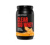Body Attack Clear ISO WHEY - Sabor naranja - 900 g - Fabricado en Alemania - Aislado refrescante de proteína de suero transparente - 24 g de proteína y 11.400 mg EAAs* por batido de suero de leche
