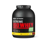 Body Attack Extreme Iso Whey, CFM Aislado de proteína de suero de leche de sauce irlandés 100%, sin gluten, rico en AEA, bajo en grasas, 90,6% de contenido de aislado (plátano, 1,8 kg)
