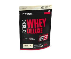 Body Attack Extreme Whey Deluxe, proteína en polvo con aminoácidos y complejo de triple suero con aislado de suero, proteína en polvo perfectamente soluble, bajo en azúcar, bajo en grasas, lata de, turrón de nueces, Crema de vainilla, 900g, calidad Made in Germany