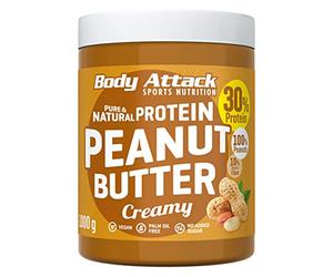 Body Attack Peanut Butter Natural 30% Protein Sugar & Fat Free Smooth Creamy 1 kg