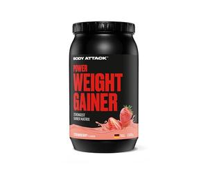 Body Attack Power Weight Gainer (aumento de peso), fresa, 1,5 kg, 100% desarollo masa, carbohidrato- proteína en polvo para el aumento muscular con proteína de suero, ideal para Hardgainer