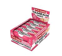 Body Attack YAMBAM White Chocolate Raspberry,barrita de proteínas de 55g con cobertura de chocolate crujiente y crispies, más del 30% de proteínas, baja en azúcar y sin aceite de palma,Made in Germany