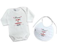 Body + Babero bebé frase : " MAMÁ Y YO TE QUEREMOS INFINITO " REGALO BEBES REGALO PAPÁS (1 MES)