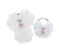 Body + Babero bebé frase :" Papá y Yo Te queremos Infinito Feliz San Valentín " REGALO BEBES REGALO PAPÁS (6 MESES Feliz San Valentín)