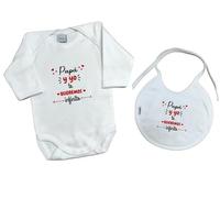Body + Babero bebé frase : " PAPÁ Y YO TE QUEREMOS INFINITO " REGALO BEBES REGALO PAPÁS (9 MESES)