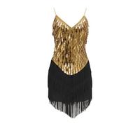 Body Bags Flecos Ropa de Baile Latina Conjunto de Ropa de Baile Brillante Sin Mangas Borla Falda de Baile Cuadros Rojo, dorado, 160