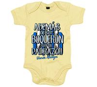 Body bebé además de ser Boquerón soy un padrazo futbolero de Málaga - Amarillo, Talla única 12 meses