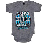 Body bebé además de ser Céltico soy un padrazo futbolero de Vigo - Gris, Talla única 12 meses