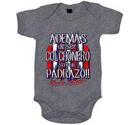 Body bebé además de ser Colchonero soy un padrazo - Gris, Talla única 12 meses