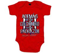Body bebé además de ser Colchonero soy un padrazo - Rojo, Talla única 12 meses