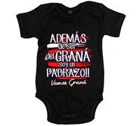 Body bebé además de ser del Graná soy un padrazo futbolero de Granada - Negro, Talla única 12 meses