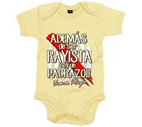 Body bebé además de ser Rayista soy un padrazo futbolero de Vallecas - Amarillo, Talla única 12 meses