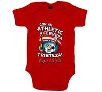 Body bebé con mi Athletic y cerveza nunca hay tristeza para aficionado al fútbol - Rojo, Talla única 12 meses