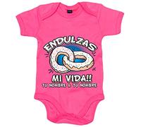 Body bebé endulzas mi vida personalizable con nombre - Rosa, Talla única 12 meses