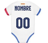 Body Bebé F.C.B 2ª Equipación - PERSONALIZABLE | Temporada 23/24 | Blanco con detalles azul y rojo | Personalizable con nombre y dorsal | Algodón suave (blanco y Azul, 12 meses)