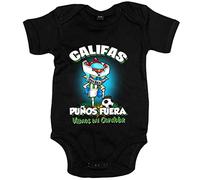 Body bebé frase califas puños fuera parodia robot de los 80 para nostálgicos futboleros de Córdoba - Negro, Talla única 12 meses