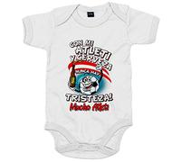 Body bebé frase con mi Atleti y cerveza nunca hay tristeza para aficionado al fútbol - Blanco, Talla única 12 meses