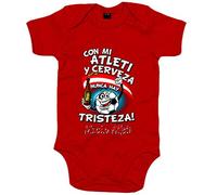 Body bebé frase con mi Atleti y cerveza nunca hay tristeza para aficionado al fútbol - Rojo, Talla única 12 meses