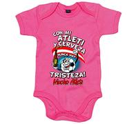 Body bebé frase con mi Atleti y cerveza nunca hay tristeza para aficionado al fútbol - Rosa, Talla única 12 meses