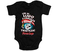 Body bebé frase con mi Lugo y cerveza nunca hay tristeza para aficionado al fútbol - Negro, Talla única 12 meses