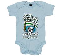 Body bebé frase con mi Racing y cerveza nunca hay tristeza Santander fútbol - Celeste, Talla única 12 meses