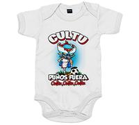 Body bebé frase cultu puños fuera parodia robot de los 80 para nostálgicos futboleros - Blanco, Talla única 12 meses