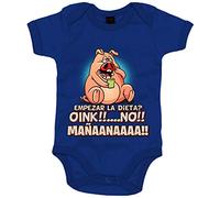 Body bebé frase divertida cerdito empezar la dieta mañana - Azul Royal, Talla única 12 meses