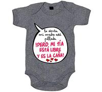 Body bebé frase divertida mi tía está libre y es la caña chica - Gris, Talla única 12 meses