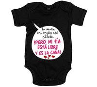 Body bebé frase divertida mi tía está libre y es la caña chica - Negro, Talla única 12 meses