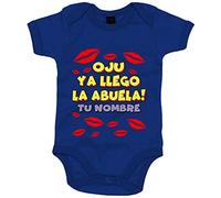 Body bebé frase divertida oju ya llegó la abuela personalizable con nombre - Azul Royal, Talla única 12 meses