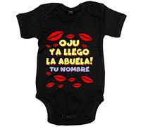 Body bebé frase divertida oju ya llegó la abuela personalizable con nombre - Negro, Talla única 12 meses