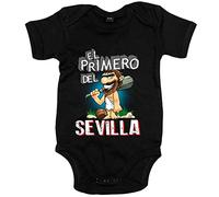 Body bebé frase el primero del Sevilla para hincha de su equipo de fútbol - Negro, Talla única 12 meses