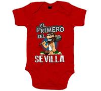 Body bebé frase el primero del Sevilla para hincha de su equipo de fútbol - Rojo, Talla única 12 meses