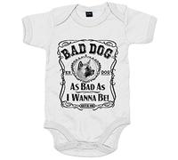 Body bebé frase perro mascota raza Akita Inu Bad dog as bad as I wanna be - Blanco, Talla única 12 meses