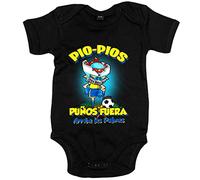 Body bebé frase pio pios puños fuera parodia robot de los 80 para nostálgicos futboleros de Las Palmas - Negro, Talla única 12 meses