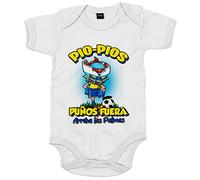 Body bebé frase pio pios puños fuera parodia robot de los 80 para nostálgicos futboleros de Las Palmas - Blanco, Talla única 12 meses
