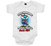 Body bebé frase puños fuera parodia robot de los 80 para nostálgicos futboleros del Atleti - Blanco, Talla única 12 meses