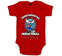 Body bebé frase sportinguistas puños fuera parodia robot de los 80 para nostálgicos futboleros del Sporting - Rojo, Talla única 12 meses