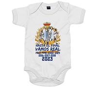 Body bebé hasta el final vamos real campeones del Mundo 2023 para aficionados del fútbol de Madrid - Blanco, Talla única 12 meses