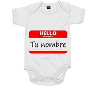 Body bebé Hello My Name Is tu nombre personalizable - Blanco, Talla única 12 meses