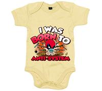 Body bebé I was born to antisystem parodia divertida Baby superhéroe inmortal y bocazas - Amarillo, Talla única 12 meses