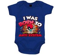Body bebé I was born to antisystem parodia divertida Baby superhéroe inmortal y bocazas - Azul Royal, Talla única 12 meses
