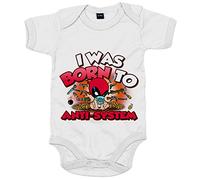 Body bebé I was born to antisystem parodia divertida Baby superhéroe inmortal y bocazas - Blanco, Talla única 12 meses