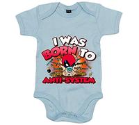 Body bebé I was born to antisystem parodia divertida Baby superhéroe inmortal y bocazas - Celeste, Talla única 12 meses