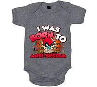 Body bebé I was born to antisystem parodia divertida Baby superhéroe inmortal y bocazas - Gris, Talla única 12 meses