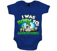 Body bebé I was born to be a hero by force parodia para gamers retro amigo del fontanero de aventuras - Azul Royal, Talla única 12 meses
